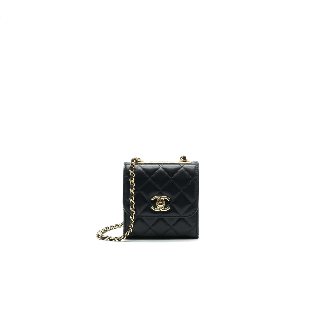 chanel lambskin quilted mini trendy cc chain wallet black - chanel