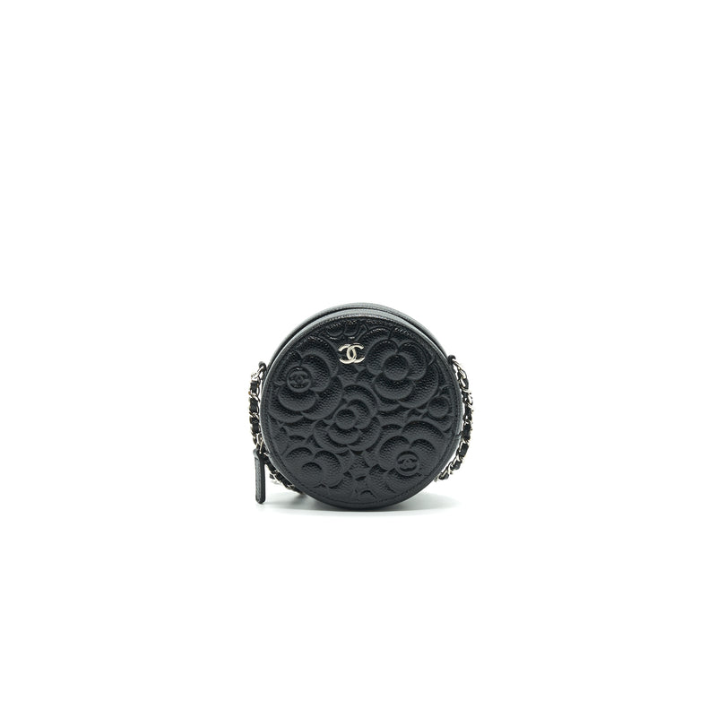 CHANEL Camellia Round Clutch With Chain Black