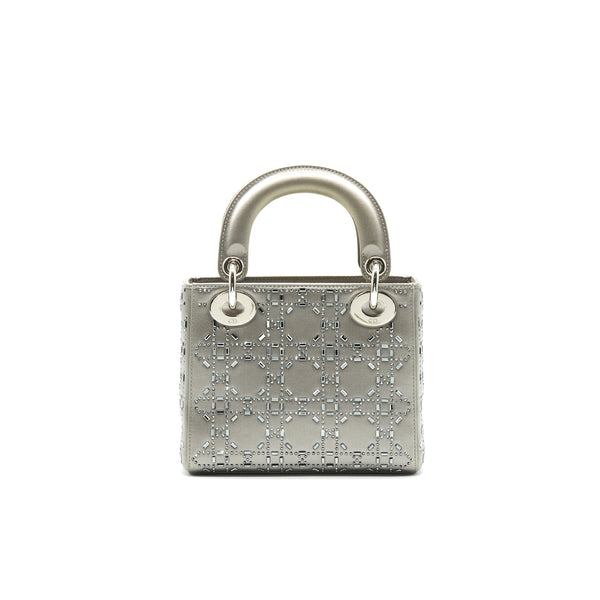 CHRISTIAN DIOR Satin Crystal Cannage Mini Lady Dior Gray