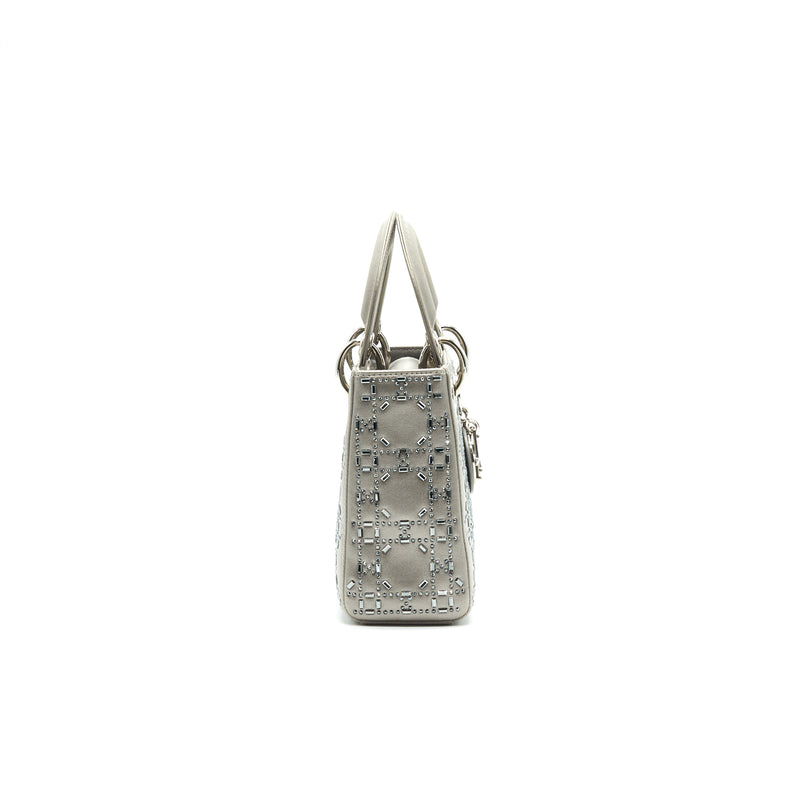 CHRISTIAN DIOR Satin Crystal Cannage Mini Lady Dior Gray