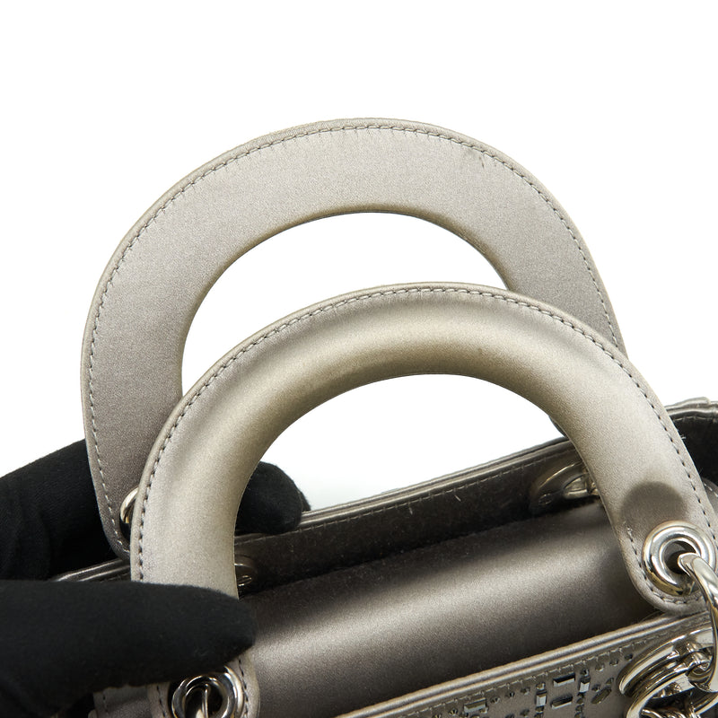 Mini Lady Dior Bag Grey Cannage Leather Silver Hardware