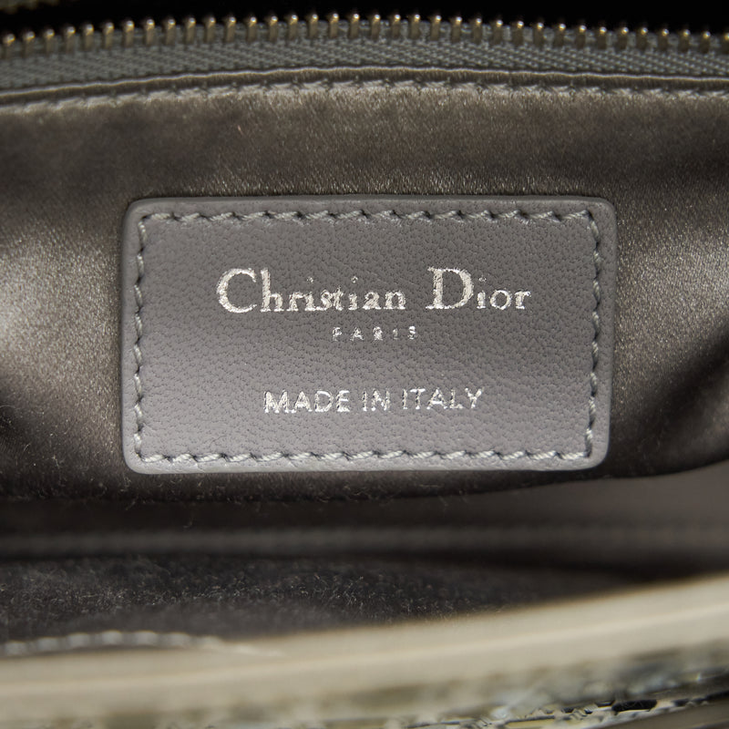 CHRISTIAN DIOR Satin Crystal Cannage Mini Lady Dior Gray