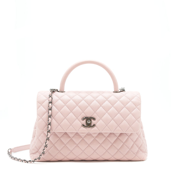 Chanel Large Coco Handle Flap Bag Caviar Light Pink ruthenium Hardware