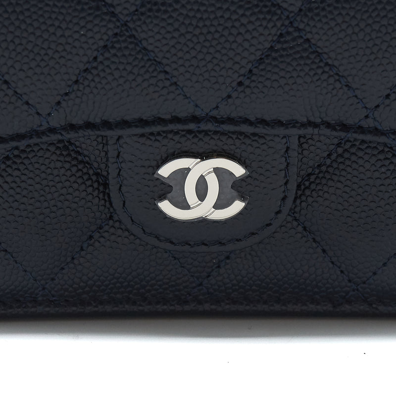 Chanel Small Compact Wallet Caviar leather indigo SHW