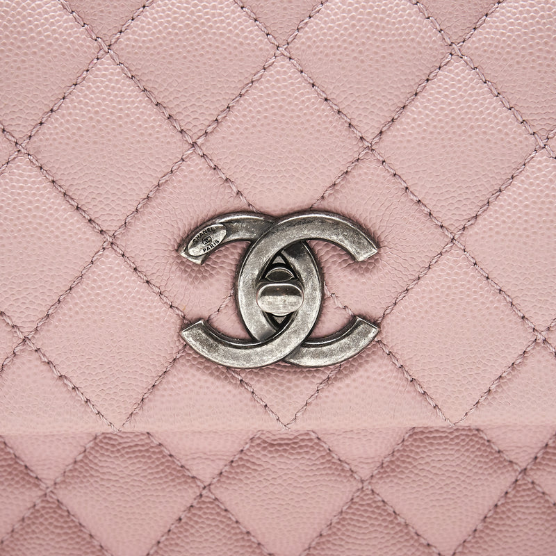 Chanel Large Coco Handle Flap Bag Caviar Light Pink ruthenium Hardware