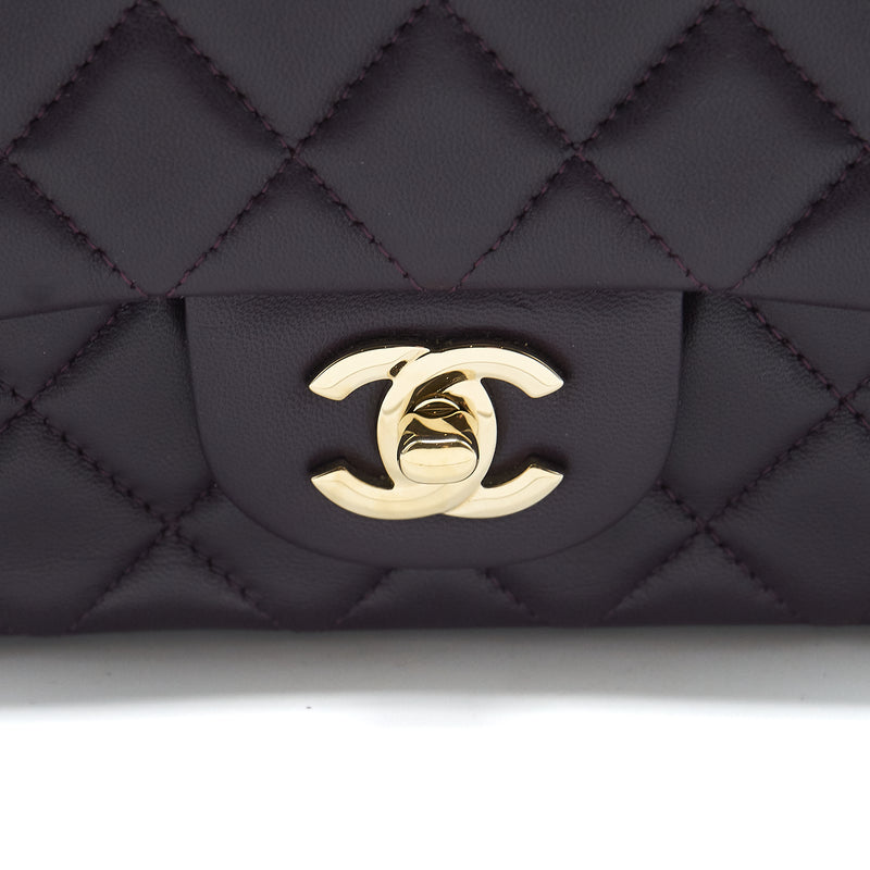 Chanel Mini rectangular Flap Bag lambskin 16B Dark Purple LGHW