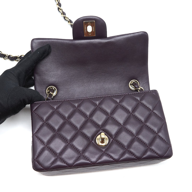 Chanel Mini rectangular Flap Bag lambskin 16B Dark Purple LGHW