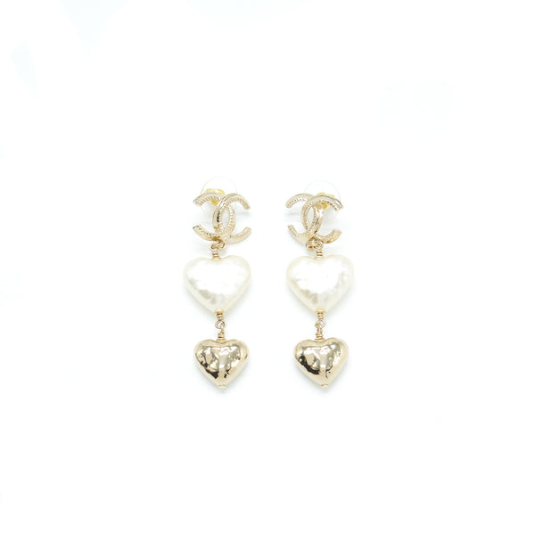 Chanel CC Logo and Heart drop Earring