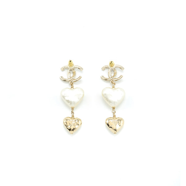 Chanel CC Logo and Heart drop Earring