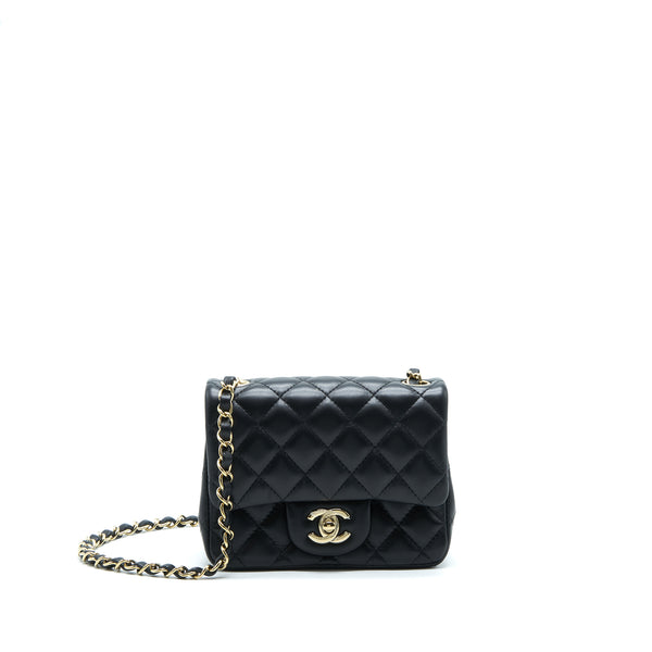 Chanel Mini Square Flap Bag Lambskin Black LGHW (Microchip)