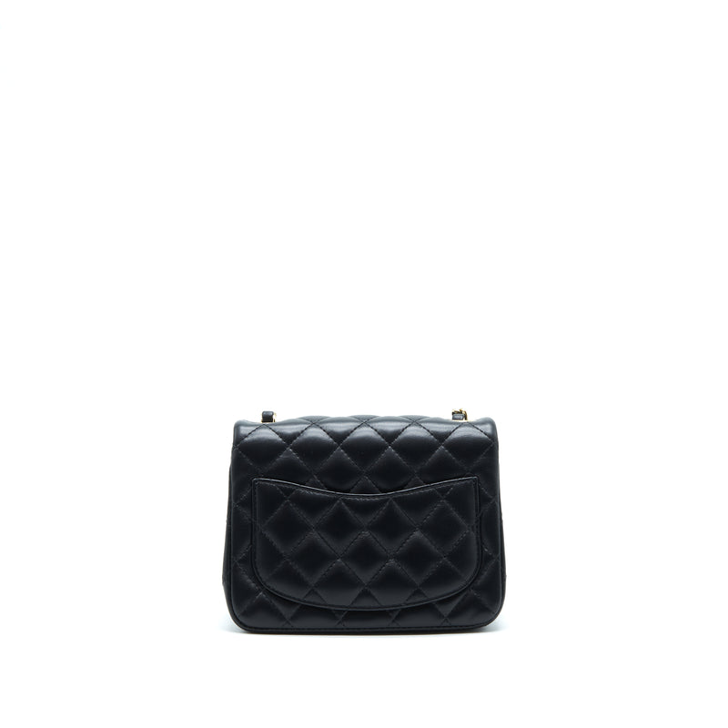 Chanel Mini Square Flap Bag Lambskin Black LGHW (Microchip)