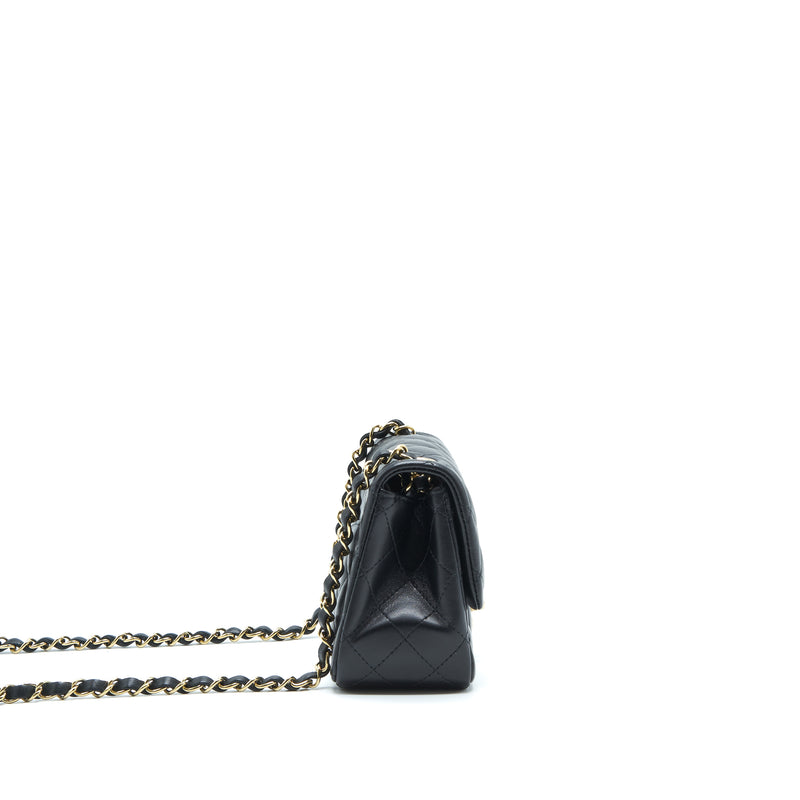 Chanel Mini Square Flap Bag Lambskin Black LGHW (Microchip)