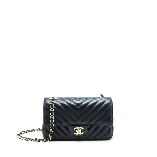 Chanel Chevron Mini Rectangular Flap Bag Lambskin Black LGHW