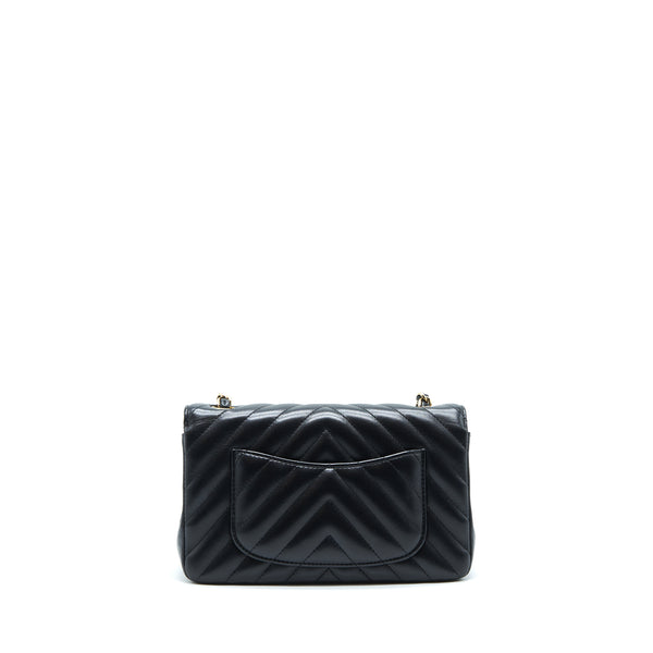 Chanel Chevron Mini Rectangular Flap Bag Lambskin Black LGHW