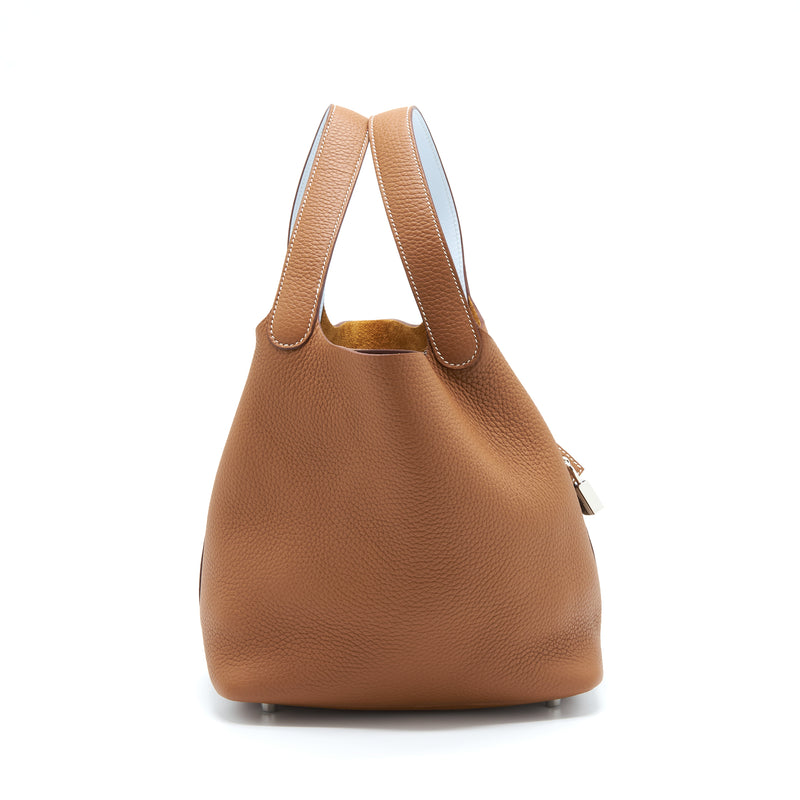 Hermes Picotin 22 Lock Bag Clemence Gold / Blue Brume SHW Stamp Z