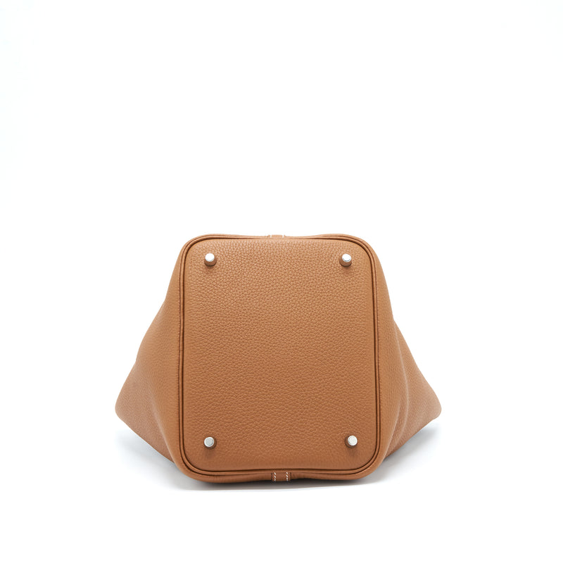 Hermes Picotin 22 Lock Bag Clemence Gold / Blue Brume SHW Stamp Z