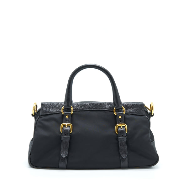 Prada Tessuto Handle Bag Nylon And Leather Black GHW