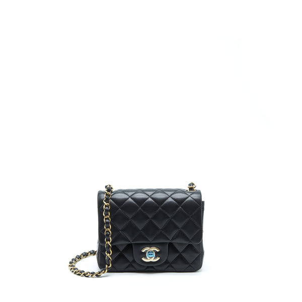 Chanel Mini Square Flap Bag Lambskin Black LGHW (Microchip)