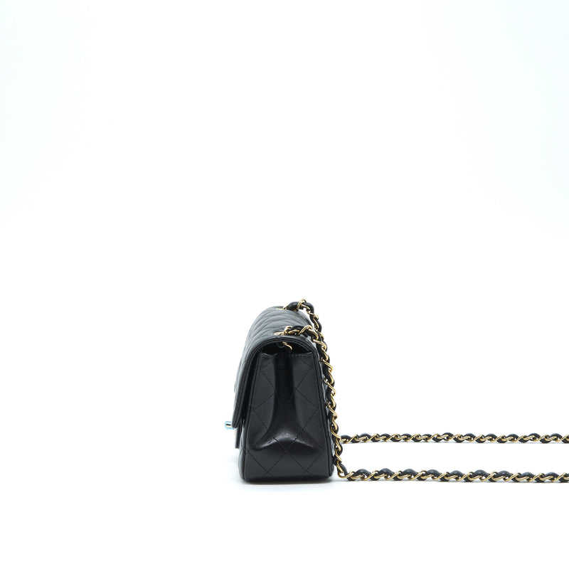 Chanel Mini Square Flap Bag Lambskin Black LGHW (Microchip)