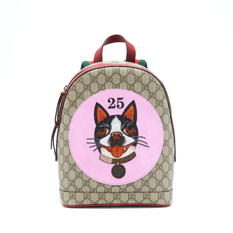 Gucci Cat Print GG Supreme Backpack Pink/Red/Multicolour GHW