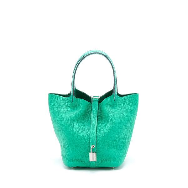 Hermes Picotin Lock 18 Touch Bag Clemence with Alligator Handle Menthe/Vert Jade SHW Stamp X