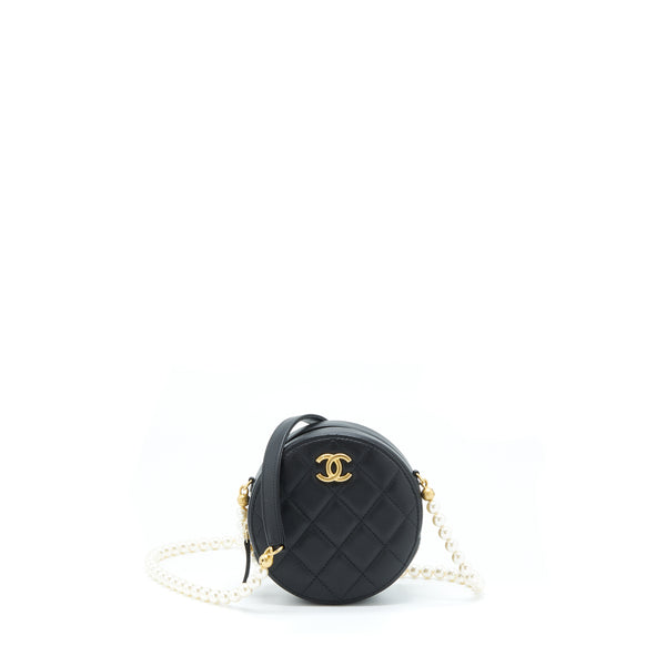 Chanel Pearl Round Clutch With Chain Calfskin Black GHW