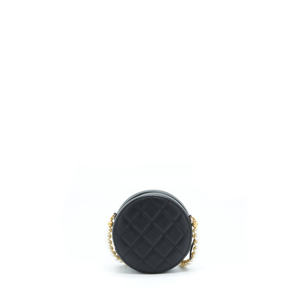 Chanel Pearl Round Clutch With Chain Calfskin Black GHW