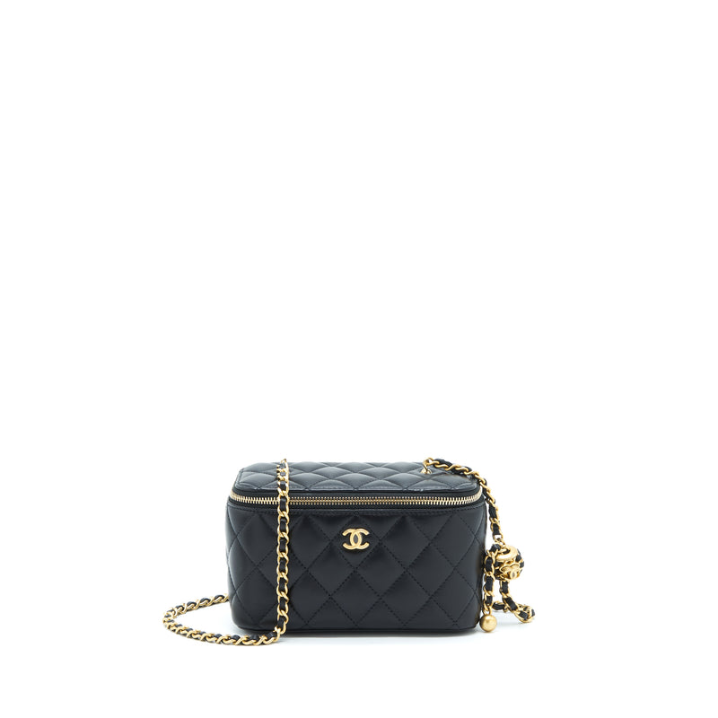 Chanel 22S Pearl Crush Long Vanity With Chain Lambskin Black GHW