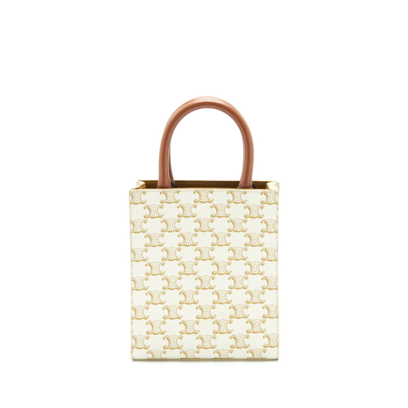 Celine Mini Vertical Tote Cabas In Triomphe Canvas/Calfskin White