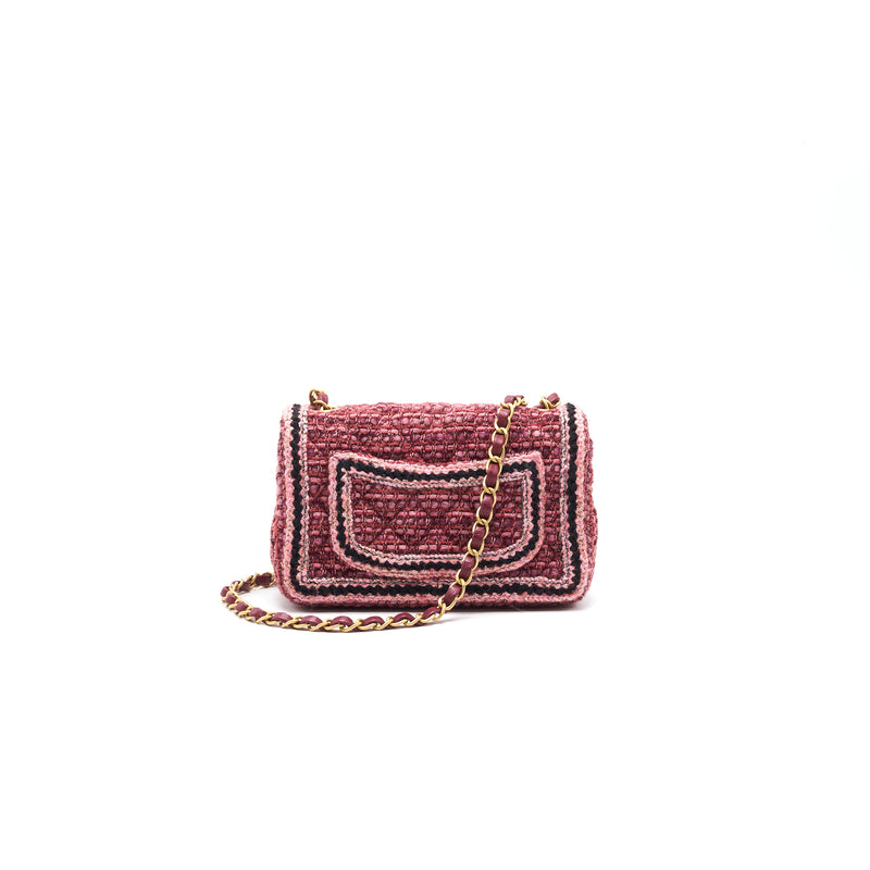 Chanel Tweed/Braid Classic Flap Mini Bag Pink