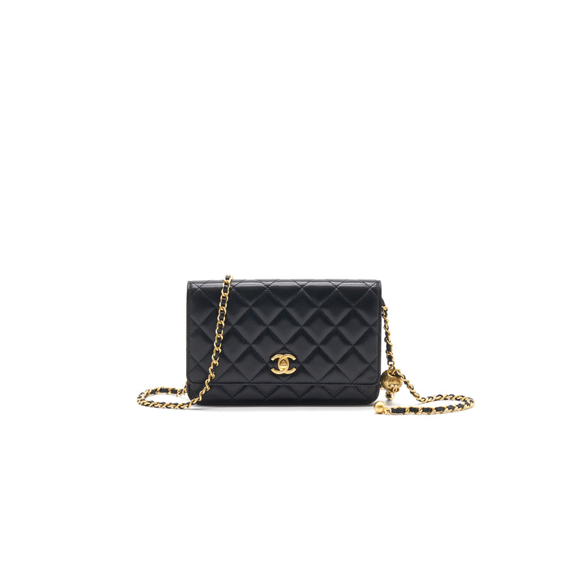 Chanel Lambskin Quilted CC Pearl Crush Wallet on Chain Black GHW