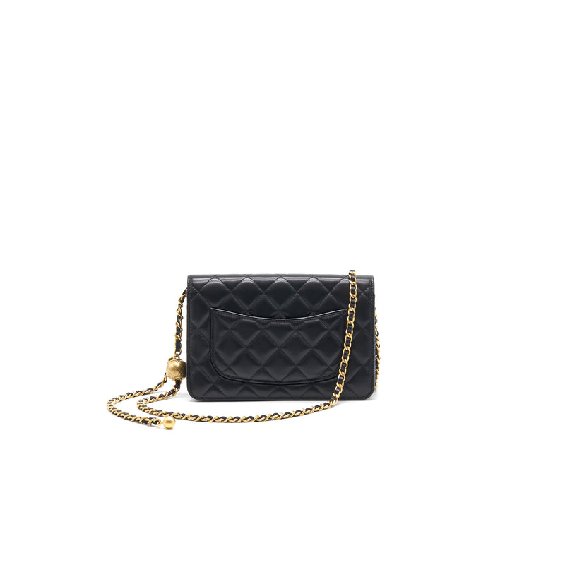 Chanel Lambskin Quilted CC Pearl Crush Wallet on Chain Black GHW