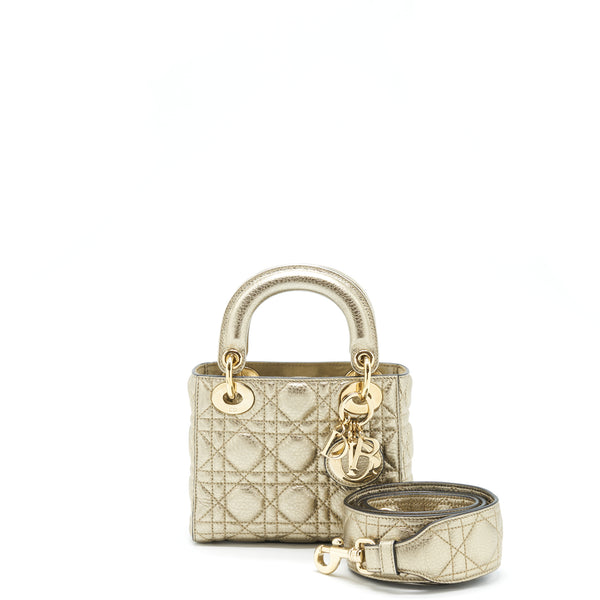 Dior Mini Lady Dior Supple Grained Calfskin Metallic Gold LGHW