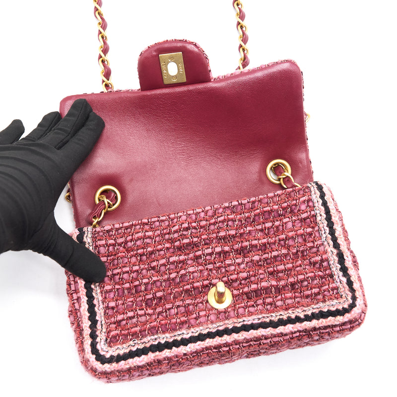 Chanel Tweed/Braid Classic Flap Mini Bag Pink