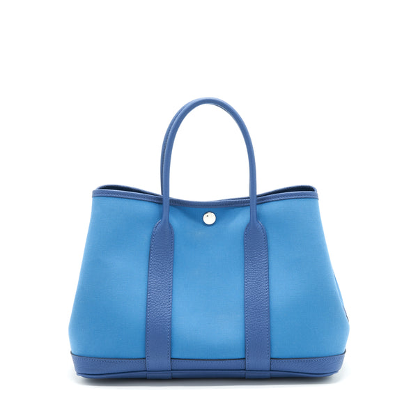 Hermes Garden Party 30 Canvas Blue Brighton/Azur SHW Stamp Z