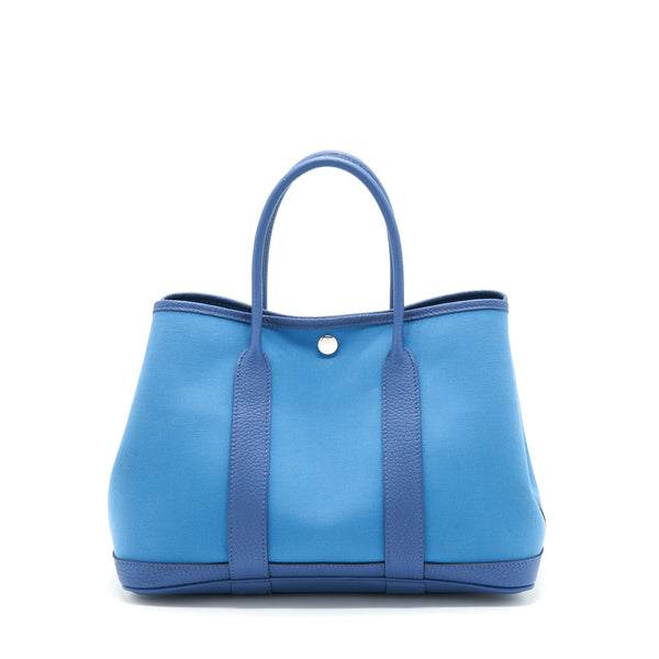Hermes Garden Party 30 Canvas Blue Brighton/Azur SHW Stamp Z