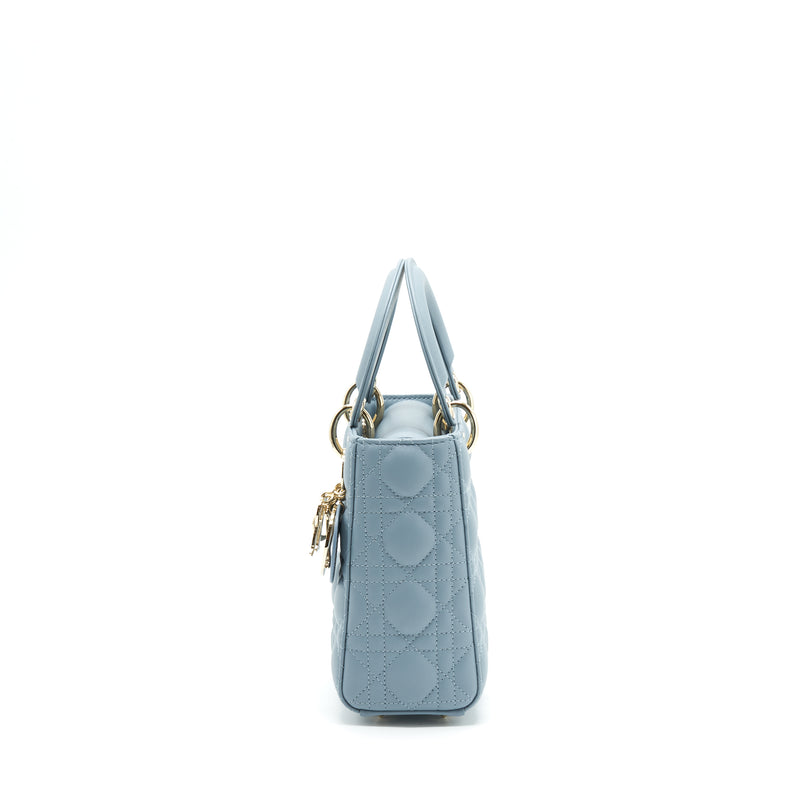 Dior Small Lady Dior Lambskin Cloud Blue M81B Light Gold And Enamel Hardware