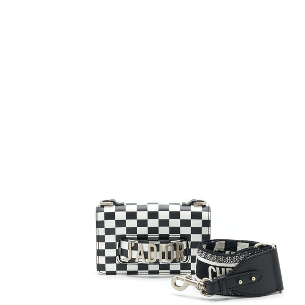 Dior Mini J’adior Flap Bag Black/ White With Wide Shoulder Strap SHW