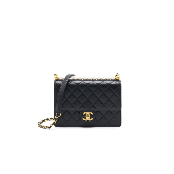 Chanel Pearl Flap Bag Lambskin Black