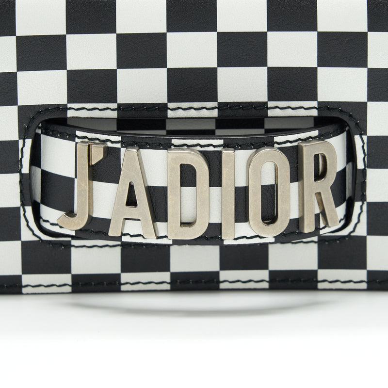 Dior Mini J’adior Flap Bag Black/ White With Wide Shoulder Strap SHW