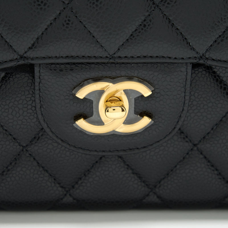 CHANEL Black Caviar Gold Hardware Jumbo 30cm Double Flap Bag