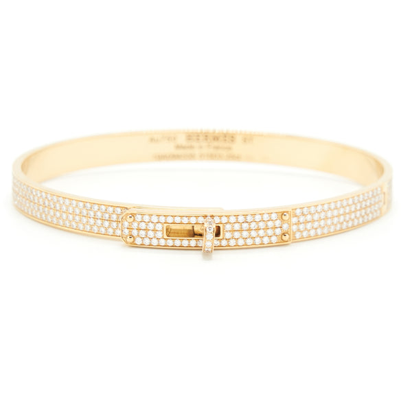 Hermes Size ST Kelly Bracelet, Small Model, Rose Gold With Full Diamonds