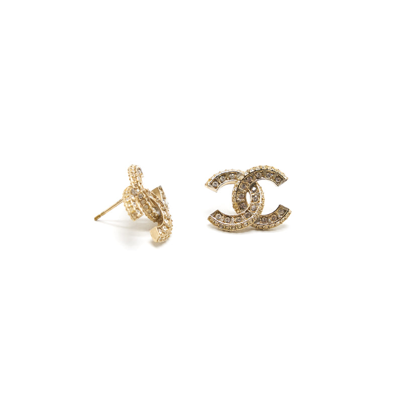 Chanel CC crystal Earrings Light Gold
