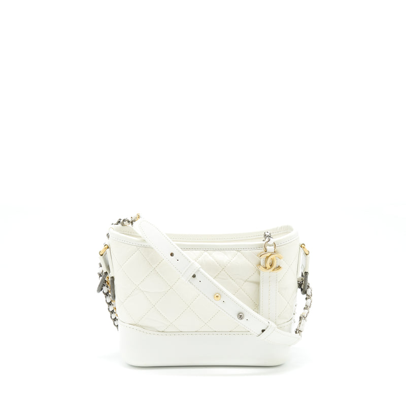 Chanel Small Gabrielle Hobo Bag Calfskin White Multicolour Hardware