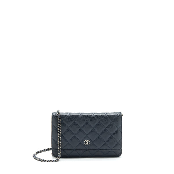 Chanel Classic Wallet On Chain Caviar Navy Ruthenium Hardware