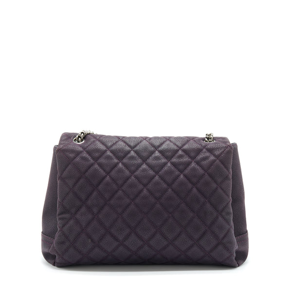 Chanel Flap Tote Bag With Chain Grained Calfskin Dark Purple SHW