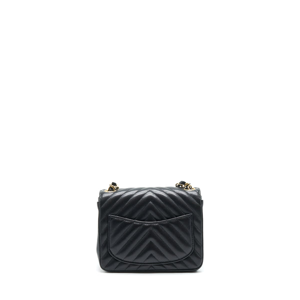 Chanel Mini Square Chevron Flap Bag Black LGHW