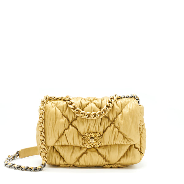 Chanel Small 19 Bag Limited Edition Lambskin Gold With Gold/Silver Hardware(Microchip)