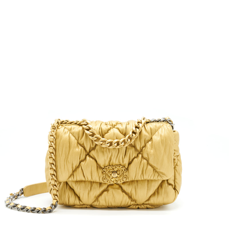Chanel Small 19 Bag Limited Edition Lambskin Gold With Gold/Silver Har