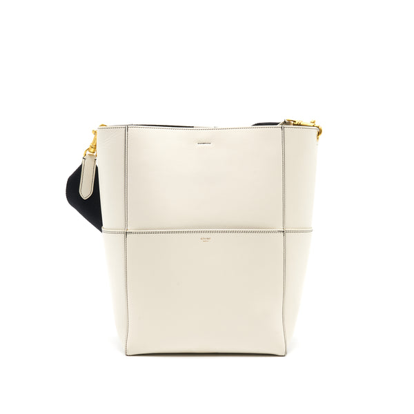 Celine Sangle Bucket Bag White with black Stitching